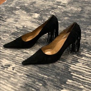 Black Fringe Heels